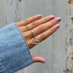 "Mikami" 18 carat gold-plated heart ring with white zirconia stones