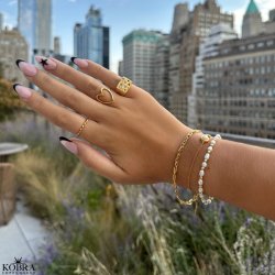 "Miami" chunky guld signet ring med farvet sten