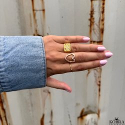 "Mikami" 18 carat gold-plated heart ring with white zirconia stones