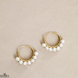 "Holiday" gold hoops / earrings with genuine white freshwater pearls
