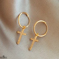 "Lucia" small gold hoops with crosses