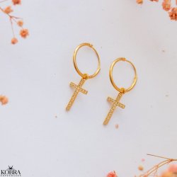 "Lucia" small gold hoops with crosses