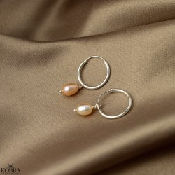 "Joanna" Hoops i slv med lille rosa ferskvandsperle 