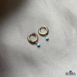 "Paulina" guld hoops med bl emalje kugler