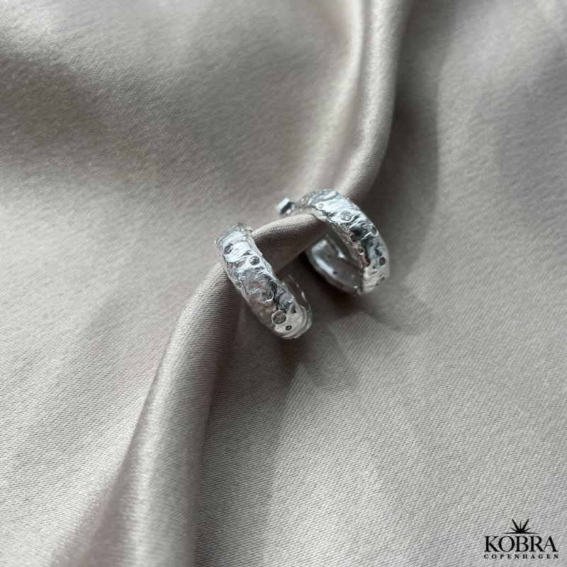 "Luna" large chunky hoops with stones in silver