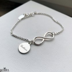 Infinity - sølv armbånd med uendelighedstegnet og amulet med gravering