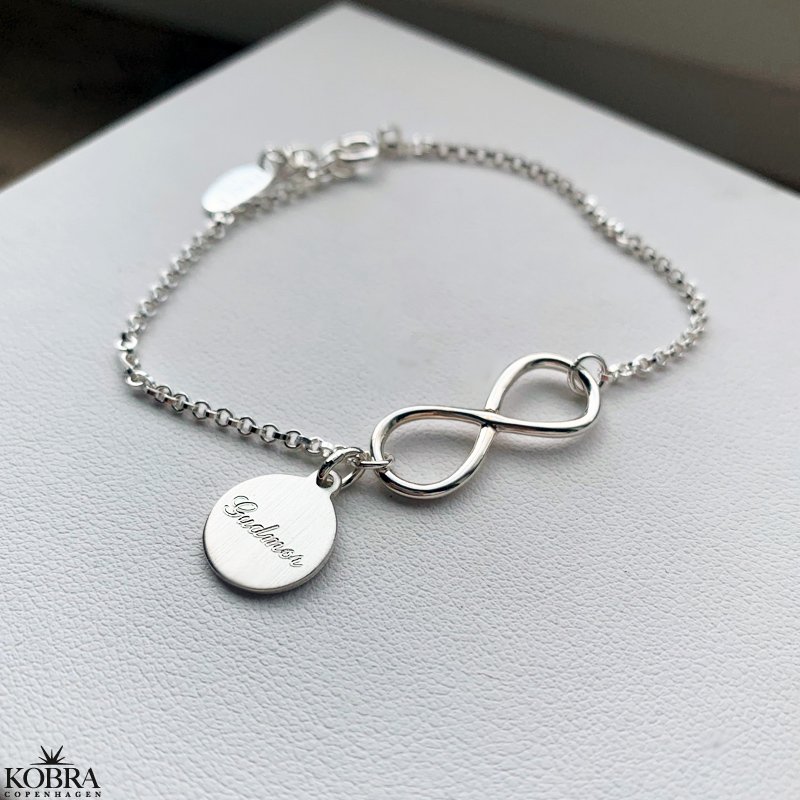 Infinity - sølv armbånd med uendelighedstegnet og amulet med gravering