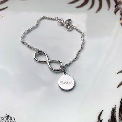 Infinity - sølv armbånd med uendelighedstegnet og amulet med gravering