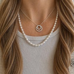 "Isobel" S�lvrhalsband med dubbla cirklar och zirkonia