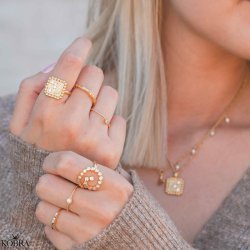 "Moondust" gold ring with moons and stars