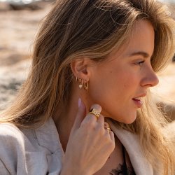 "Junie" heart hoops in gold with white stones