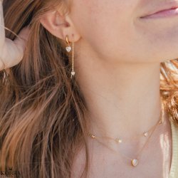 "Junie" heart hoops in gold with white stones