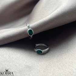 "Juniper" small silver hoops with green stone