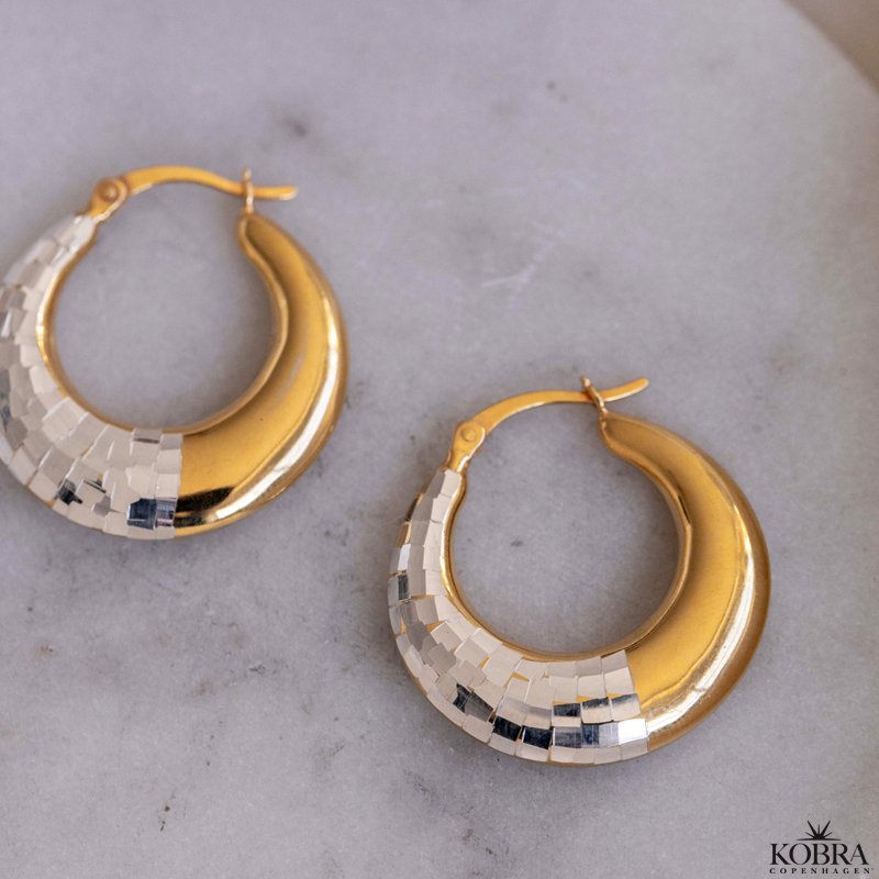 "Juno" guld hoops med slv disko-detaljer
