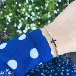 "Kada" Slv kors armbnd med slv kugler