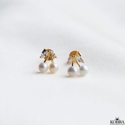 "Cherry" gold cherry earrings with white freshwater pearls