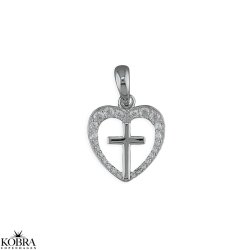 "Leah" slv hjerte kors halskde med hvide sten