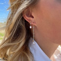 "Ellish" guld retrde med bl aquamariner samt hvid ferskvandsperle