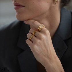 "Miami" chunky guld signet ring med farvet sten