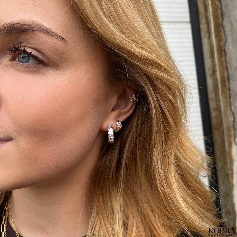 "Luna" large chunky hoops with stones in silver