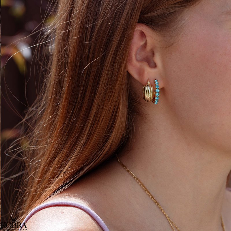 "Lemon" gold hoops with colored stones