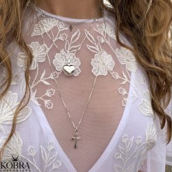 "Karma" smukt slv hjerte med kors og din indgravering