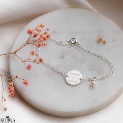 Konfirmationssmykke - slv armbnd med gte ferskvands perle og personlig gravering