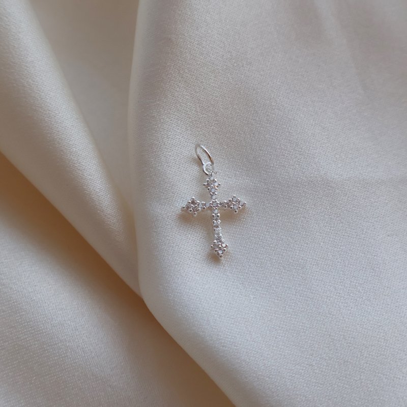 Charm - silver cross with stone