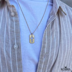 Dogtag med kors i 18 karat forgyldt, inklusiv gravering