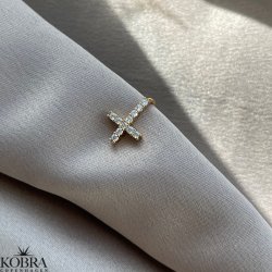 "Trudy" forgyldt kors earcuff med sten