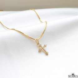 "Runa" gold cross necklace with white zirconia stones