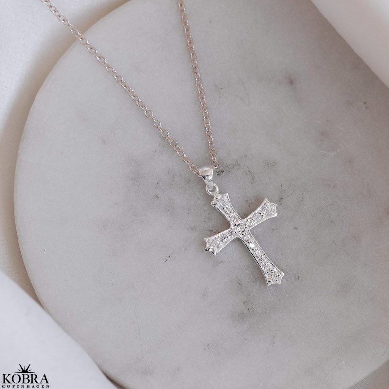 "Guardian" kors halskde med sten i sterling slv