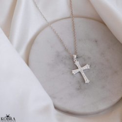 "Guardian" kors halskde med sten i sterling slv