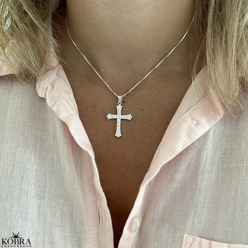 "Guardian" kors halskde med sten i sterling slv