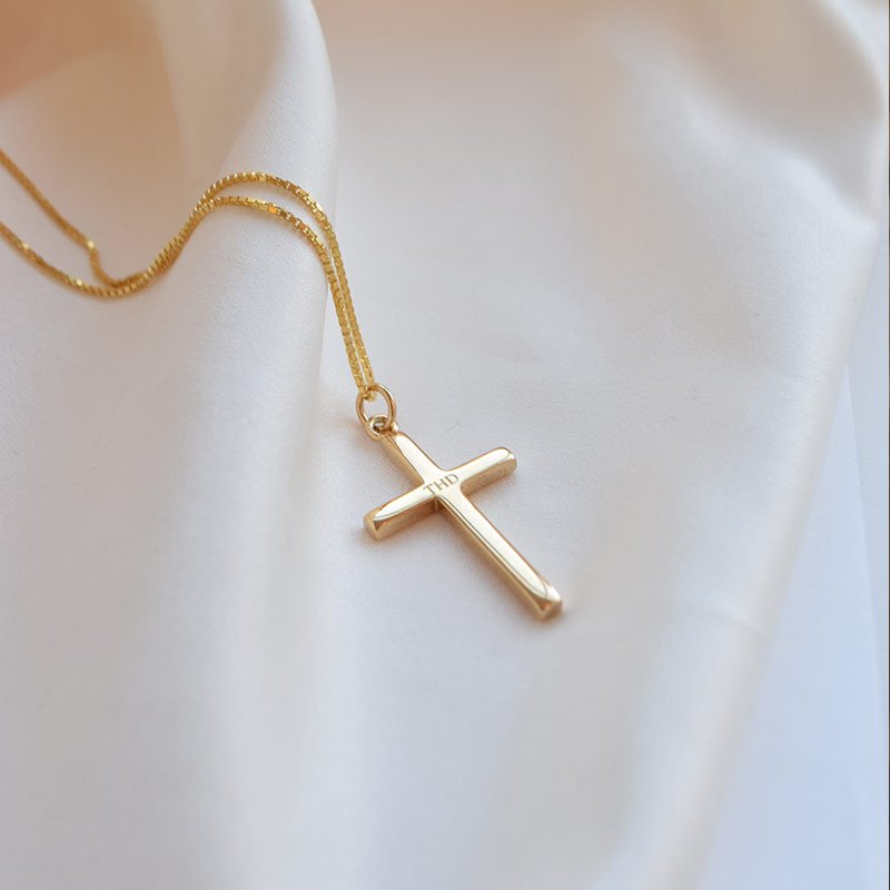"Promise" 18 karat forgylt kors med gravering (Large)