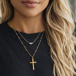 "Promise" 18 karat forgylt kors med gravering (Large)