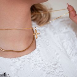 "Blessed" 18 carat gold plated cross necklace with small stone