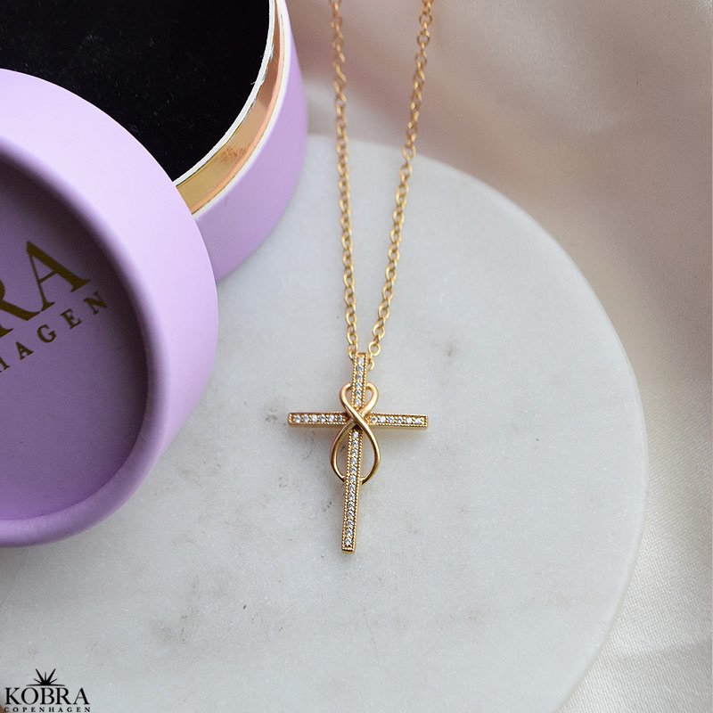 "Allana" cross necklace 18 karat gold plated with Infinity