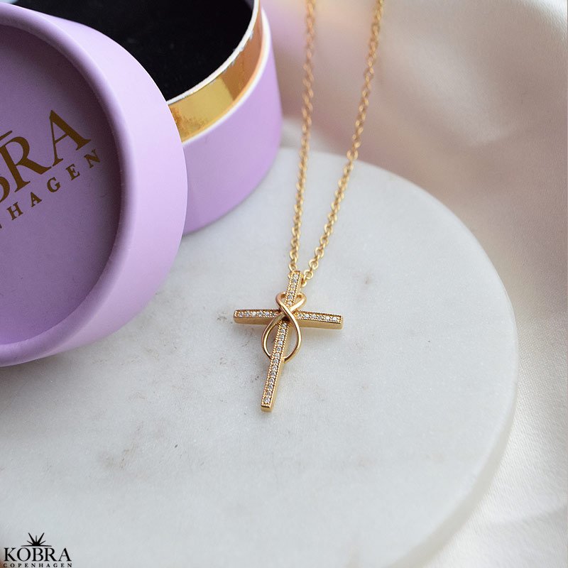 "Allana" cross necklace 18 karat gold plated with Infinity