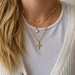 "Blessed" 18 karat gullbelagt korskjede med liten stein