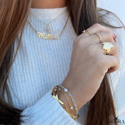 "Ellish" guld armbnd med bl aquamariner samt hvid ferskvandsperle