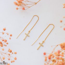 "Lucia" gold earrings with small crosses on chain