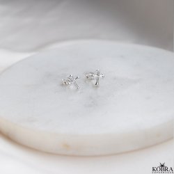 "Runa" Small cross earrings in sterling silver