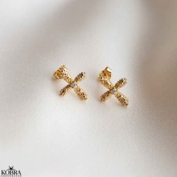 "Blessed" 18 carat gold plated earrings with small crosses