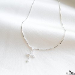"Runa" silver cross necklace with white zirconia stones