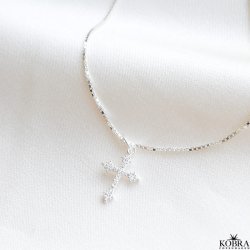 "Runa" silver cross necklace with white zirconia stones