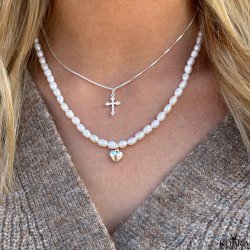 "Runa" silver cross necklace with white zirconia stones