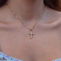 "Alina" fine cross necklace in gold with stones