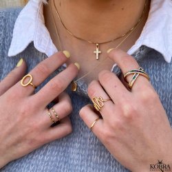 "Nikoline" 18 karat forgyldt ring med facetter