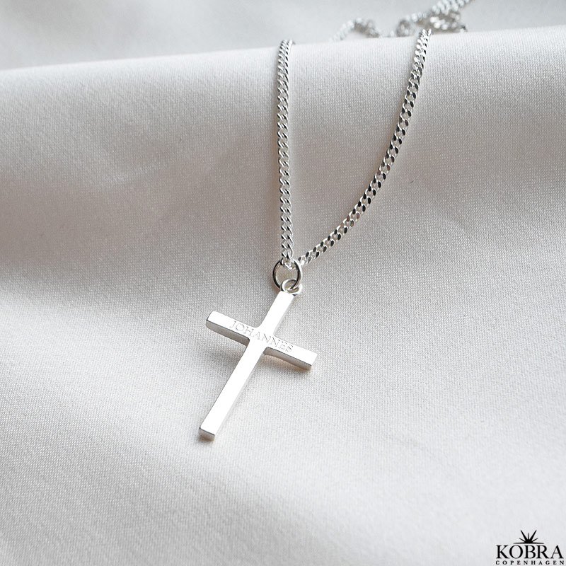 "Promise" panzer halskæde i sølv med kors til mænd